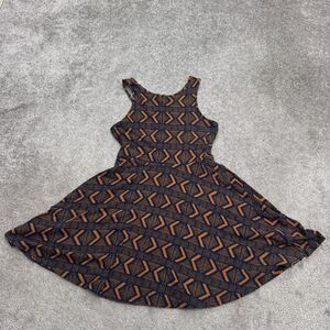 Lush Aztec Skater Mini A-Line Dress Womens Large Navy Blue Mustard Geometric